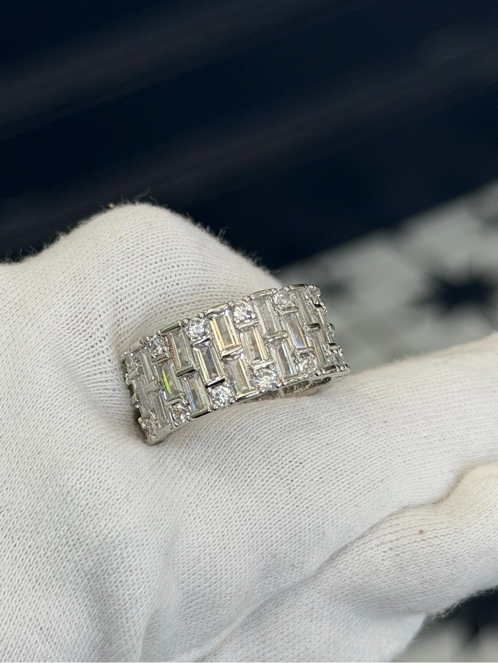 New Shiny Double Layer Cross Square Full CZ Diamonds Eternity ring 7